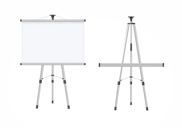 Töm Projektionsskärm Presentationstavla Realistisk Stil Horisontell Rulla Upp Banner Tomma — Stock vektor