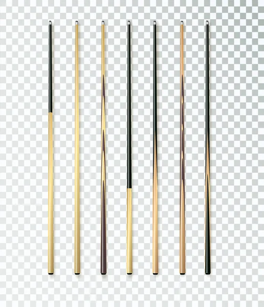Teintes Pour Billard Snooker Modèles Réalistes Bâtonnets Bois Avec Différentes — Image vectorielle