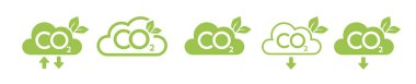 CO2 emisyon azaltma nötr konsept ikon seti. Hiç ayak izi olmayan bulut şekilli pankartlar, CO2 nötr. Yeşil çevre dostu küresel ısınmayı durdurdu. Vektör illüstrasyonu