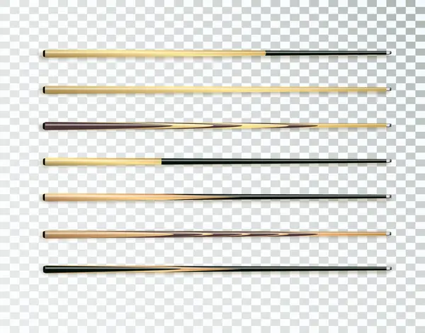 台球的提示 斯诺克现实的模板 木制木棍与各种设计的线索 矢量说明 — 图库矢量图片