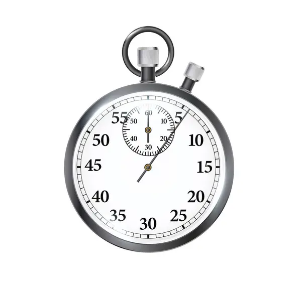 白い背景で分離された古典的な金属の黒の機械的なアナログの停止腕時計 ベクトルイラスト — ストックベクタ