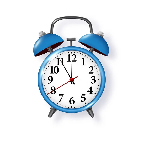 Blue Alarm Clock White Background Vector Metal Vintage Ringing Alarm — Stock Vector