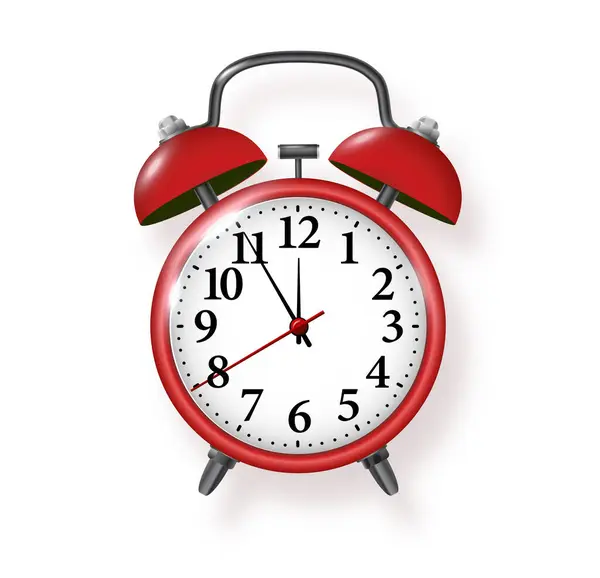 Red Alarm Clock White Background Vector Metal Vintage Ringing Alarm — Stock Vector