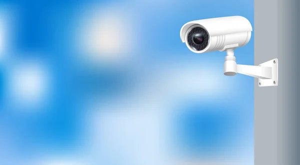 Nahaufnahme Einer Cctv Kamera Über Defokussiertem Hintergrund Sicherheitsüberwachungssystem Für Smart — Stockvektor