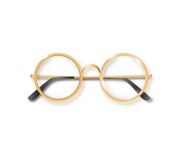 Gyllene Glasögon Runda Svart Rimmade Glasögon Tillbehör Optik Linsvintage Trend — Stock vektor