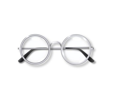Yuvarlak çerçeve Gözlük Simgesi Şeffaf Güneş gözlüğü aksesuarı. Optik lens modası geçmiş gözlük. Vektör illüstrasyonu