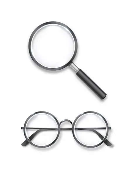 侦探的眼镜和放大镜 犯罪调查的改编 Lens光学老式时尚眼镜 矢量说明 — 图库矢量图片