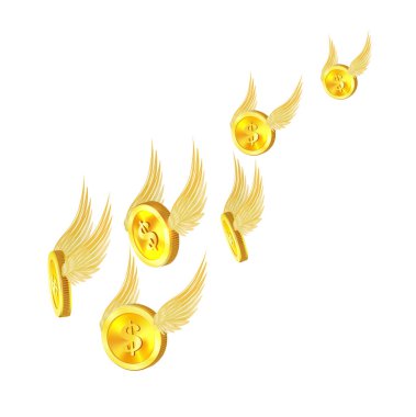 Beyaz kanatları olan uçan bir set. 3B Vektör illüstrasyonu