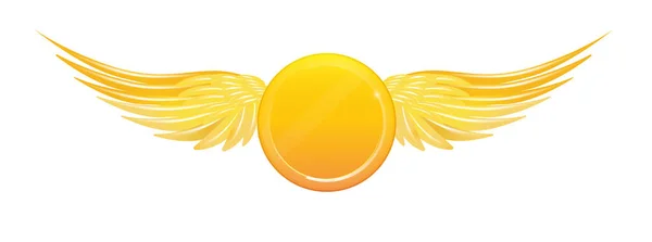 Flying Golden Coin Golden Wings Isolated White Vector Illustration — Stock Vector
