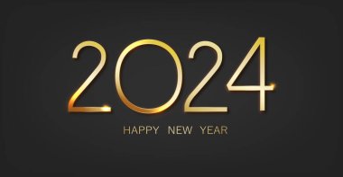 2024 Mutlu Yıllar geçmiş tasarımı. Koyu mavi arkaplanda lüks tebrik kartı