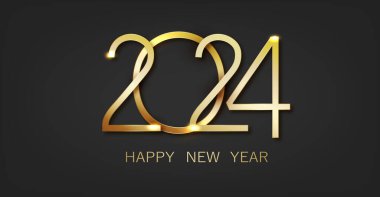 Siyah arka planda 2024 altın lüks yazı. Reklam afişi, broşür, kartpostal için tasarım elemanı. Vektör tatil illüstrasyonu