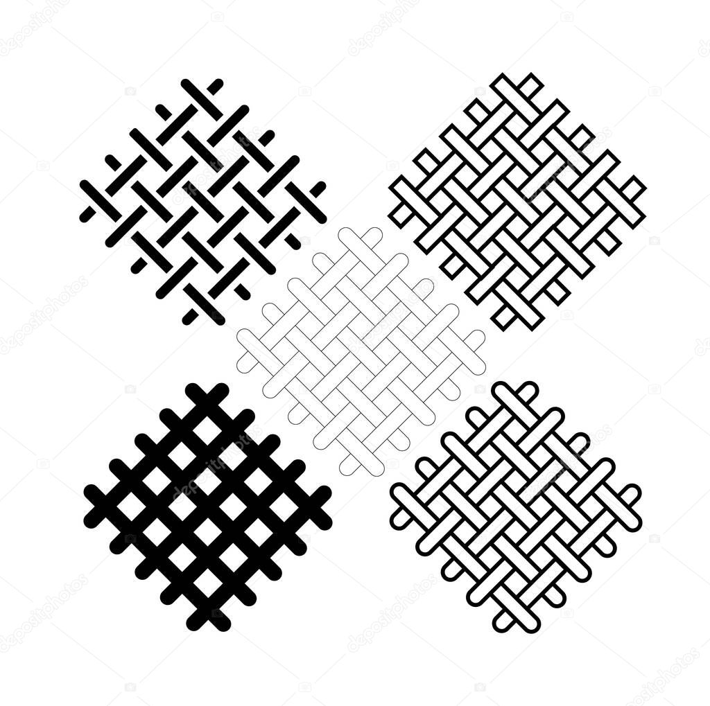 Textile fabric icons. Textile symbol. Interlacing of fibers. Vector illustration