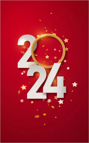 祝2024年新年快乐 红色背景上的纸号码设计图解 简单的设计 快乐的新年2024年 矢量说明 — 图库矢量图片#