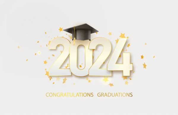 2024 Absolwent Koledżu Szkoły Średniej Lub Czapki Uniwersyteckiej Złotymi Gratulacjami — Wektor stockowy