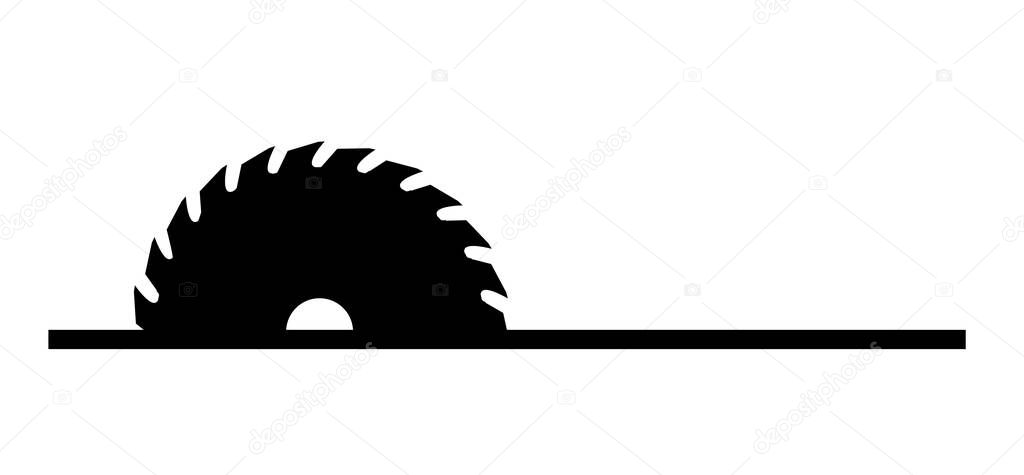 Cartoon circular blades icon or symbol. Drawing half logo. Circular saw blade for woodworking machine, sawing machine. Electric saw, circle. Vector illustration