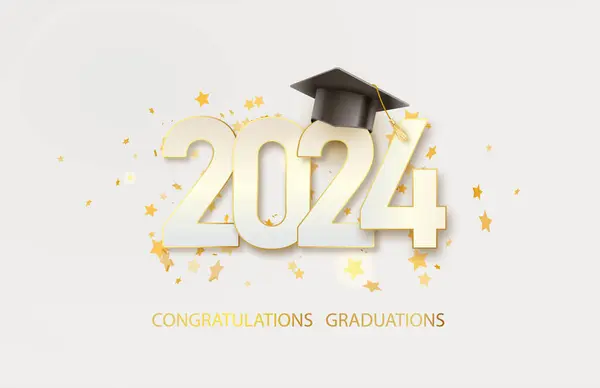 2024 Absolwent Koledżu Szkoły Średniej Lub Czapki Uniwersyteckiej Złotymi Gratulacjami — Wektor stockowy