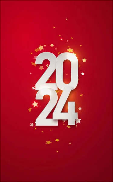 Szczęśliwego Nowego Roku 2024 Projekt Ilustracja Numerów Papieru Czerwonym Tle — Wektor stockowy