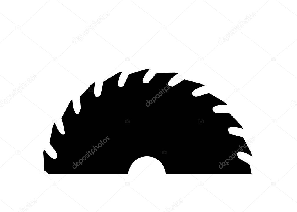 Cartoon circular blades icon or symbol. Drawing half logo. Circular saw blade for woodworking machine, sawing machine. Electric saw, circle. Vector illustration