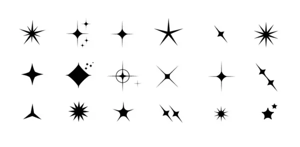 简约轮廓星形图标 星形矢量集 摘要Y2K闪光 闪烁的星辰 抽象的闪耀的黑色轮廓 象征着闪耀的光芒 矢量说明 — 图库矢量图片#