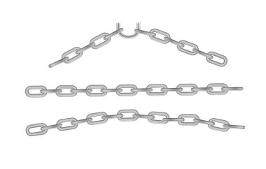 Serbest metal zincir ya bütün ya da çelik krom halkalar kırılır. Dikensiz metal zincir koleksiyonu. Gümüş renginde. Vektör illüstrasyonu
