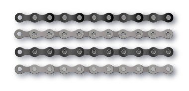 Bisiklet zinciri. Bisikletli bisiklet zinciri için çizgi film silueti. Döngü çizgisi deseni. Motosiklet zinciri sembolü. Zincir makinesi işareti. Vektör illüstrasyonu