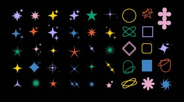 İsviçre tarzı asgari tasarım için acımasız şekiller. Moda geometrik postmodern ilkel figürler. Acımasız Bauhaus çağdaş yıldız çizgisi ve şekilleri. Vektör illüstrasyonu