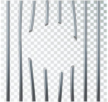 Hapishane metal parmaklıkları. Demir hapishane kafesi. Hapishane çiti hapishanesi. Suçlu ya da ceza için şablon tasarımı. Vektör illüstrasyonu