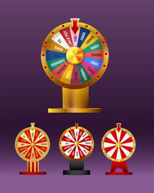 Fortune wheel isolated vector set illustration for gambling background and lottery win concept. Wheel fortune for game and win jackpot.Vecktor