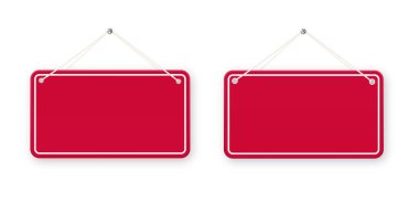 Kırmızı dükkan kapısı işaretleri izole edilmiş. Dükkan, restoran ya da kafe için boş tabela. Vektör illüstrasyonu