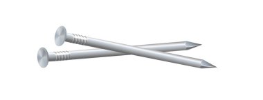 Çiviler çelik duvara çakılmış düz ve bükülmüş metal donanım çivileri. Gri başlıklı hobnails üst görünümü şeffaf arka planda izole. Vektör illüstrasyonu