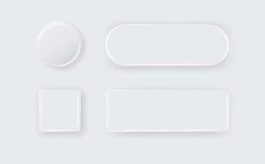 Vektör 3d Yuvarlak ve Kare Beyaz Metal, Plastik Boş Düğme Rozeti izole edildi. Düğme Rozeti. Broş iğnesi. Markalaşma Şablonu.