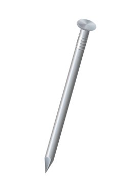 Çiviler çelik duvara çakılmış düz ve bükülmüş metal donanım çivileri. Gri başlıklı hobnails üst görünümü şeffaf arka planda izole. Vektör illüstrasyonu