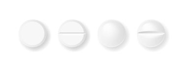 Haplar ve kapsüller ilaç haplar, kapsüller ağrı kesiciler, antibiyotik vitaminler. Beyaz arka planda izole edilmiş. Vektör illüstrasyonu