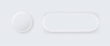 Vektör 3d Yuvarlak ve Kare Beyaz Metal, Plastik Boş Düğme Rozeti izole edildi. Düğme Rozeti. Broş iğnesi. Markalaşma Şablonu.