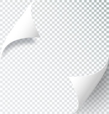 Curly Page Köşesi gerçekçi illüstrasyon. Kıvrımlı köşeler hazır. Kağıt sayfa kıvrım köşesi, kıvrım sayfası. Çıkartma. Vektör illüstrasyonu