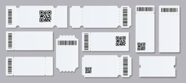 Bilet boş şablon. Konser salonu boş beyaz biletleri piyango kuponlarıyla dolduruyor. Vektör illüstrasyonu