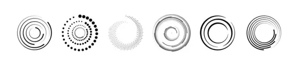 Conjunto Marcos Punteados Circulares Medio Tono Conjunto Líneas Velocidad Punteadas — Archivo Imágenes Vectoriales