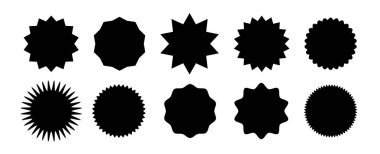 Yıldız patlaması konuşma baloncukları. Yıldız patlaması, siyah fiyat etiketi güneş patlaması simgeleri. Kara Güneş patlaması. Düz vintage etiket etiketleri. Vektör illüstrasyonu