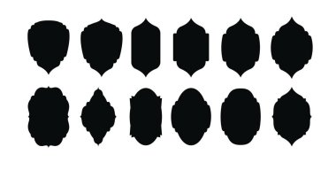 Antika etiketler ve rozetler koleksiyon şeklinde. Yama için siyah şablon. Vektör illüstrasyonu