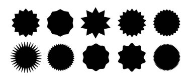 Yıldız patlaması konuşma baloncukları. Yıldız patlaması, siyah fiyat etiketi güneş patlaması simgeleri. Kara Güneş patlaması. Düz vintage etiket etiketleri. Vektör illüstrasyonu