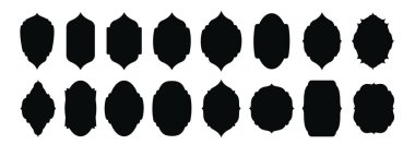 Antika etiketler ve rozetler koleksiyon şeklinde. Yama için siyah şablon. Vektör illüstrasyonu