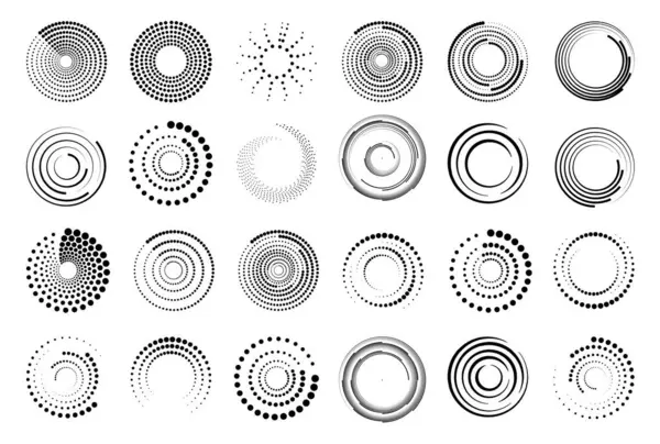 半色调圆形点缀框设置 一组黑色厚的半色调点缀速度线 速度线呈圆形 几何艺术 矢量说明 — 图库矢量图片