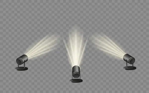 Reflektory Ustawione Światło Scena Studio Realistyczne Lampy Wiszące Spot Światła — Wektor stockowy