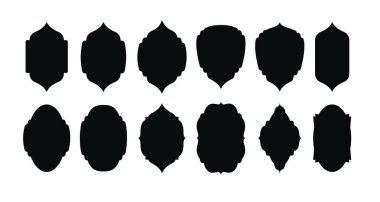 Antika etiketler ve rozetler koleksiyon şeklinde. Yama için siyah şablon. Vektör illüstrasyonu