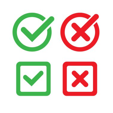 İşaretle, Tick ve X işareti simgesi. Uygulamalar ve web siteleri için işaretleme ve x işareti simgesi. Vektör illüstrasyonu