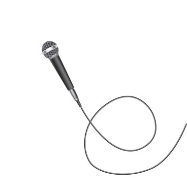 Beyaz arka planda izole edilmiş bir mikrofon. Müzik stüdyosu çeşitli ekipman mikrofonu