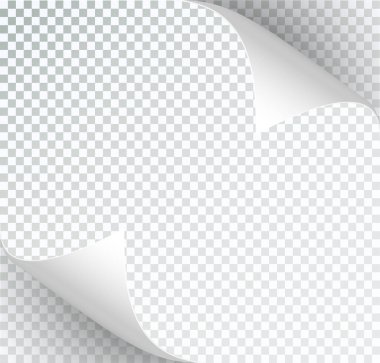 Curly Page Köşesi gerçekçi illüstrasyon. Kıvrımlı köşeler hazır. Kağıt sayfa kıvrım köşesi, kıvrım sayfası. Çıkartma. Vektör illüstrasyonu