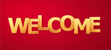 Hoş geldin harf pankartı. Kırmızı arka planda hoş geldin posteri. Vektör kağıt illüstrasyonu.