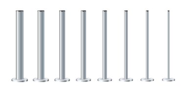 Farklı çaplarda metal kutuplar. Metal sütunlar. Çelik borular. Şehir reklam pankartları için şablon tasarımı. Vektör