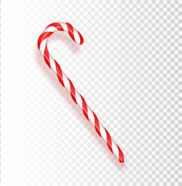 Şeffaf arka planda izole edilmiş gerçekçi Noel şekeri. Vektör çizimi. Noel ve Yeni Yıl için bir tebrik kartı şablonu